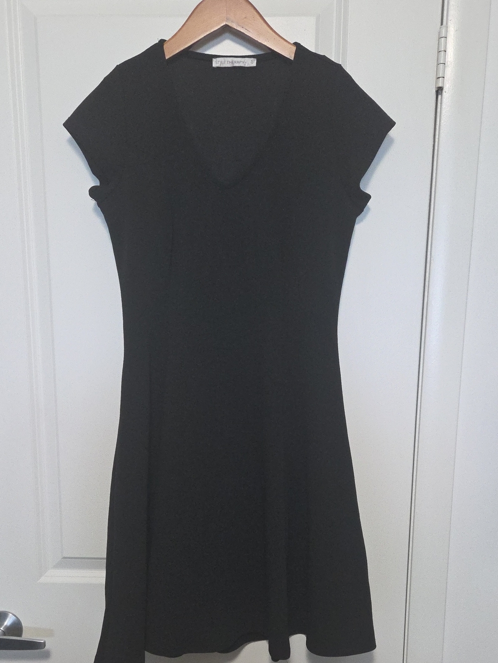 Black V-Neck Cap Sleeve Dress
